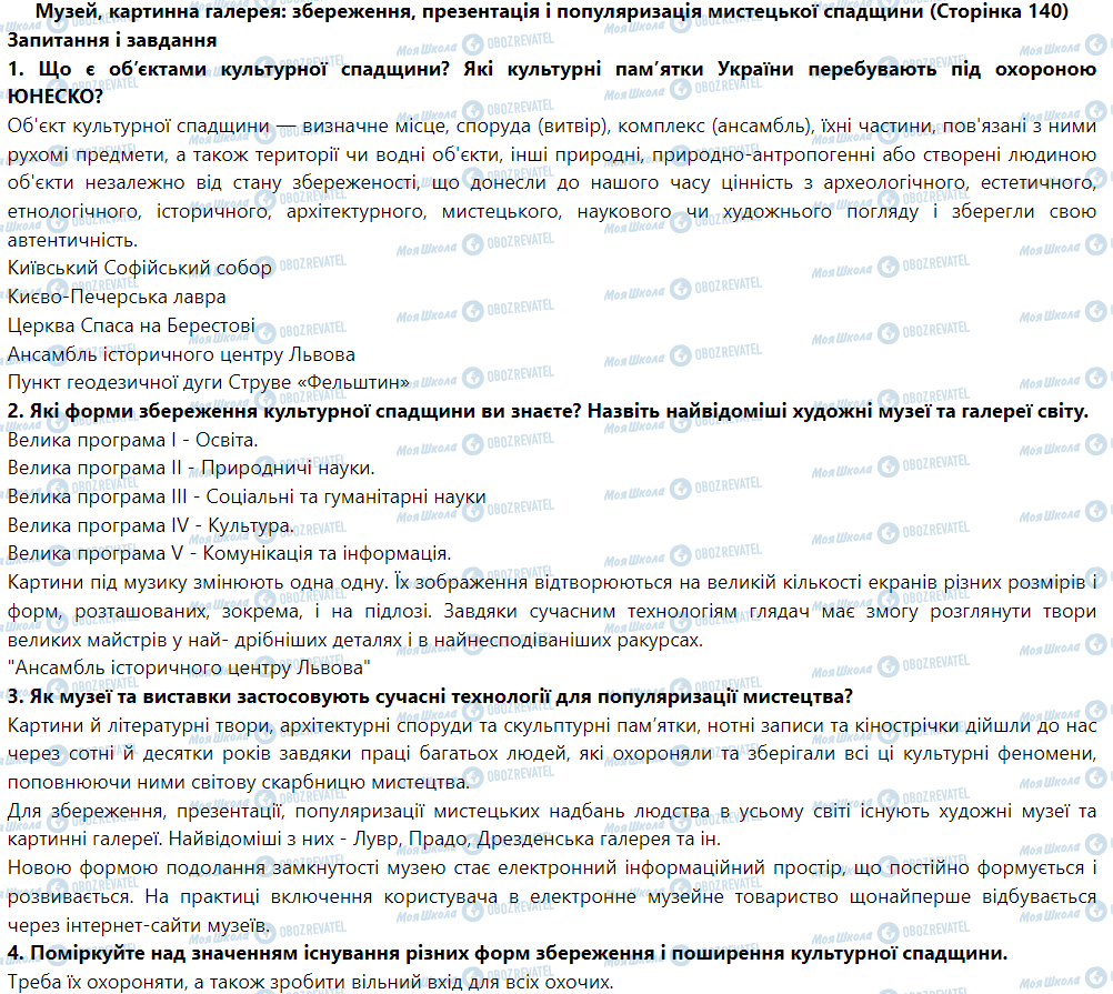 ГДЗ Мистецтво 9 клас сторінка Музей, картинна галерея: збереження, презентація і популяризація мистецької спадщини