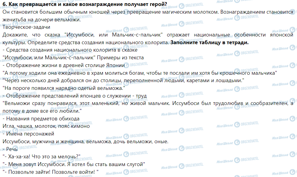 ГДЗ Зарубіжна література 5 клас сторінка Момотаро - Иссумбоси, или Мальчик-с-пальчик