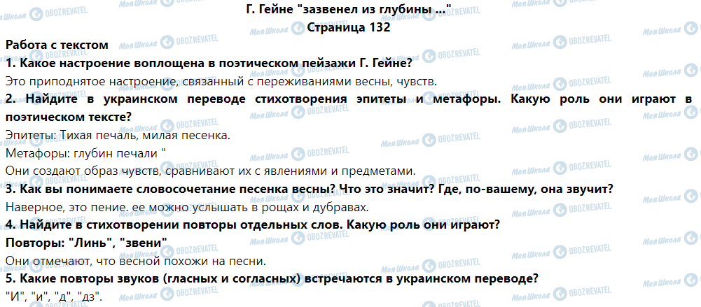 ГДЗ Зарубежная литература 5 класс страница Г. Гейне 'зазвенел из глубины ...'