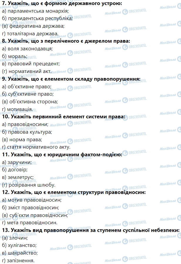 ГДЗ Правоведение 9 класс страница 11. Випробуйте себе у тестуванні