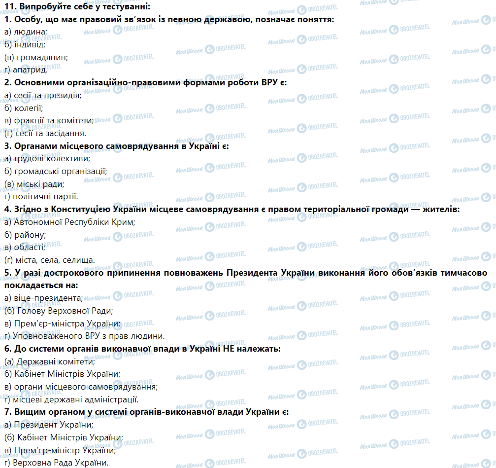 ГДЗ Правознавство 9 клас сторінка 11. Випробуйте себе у тестуванні