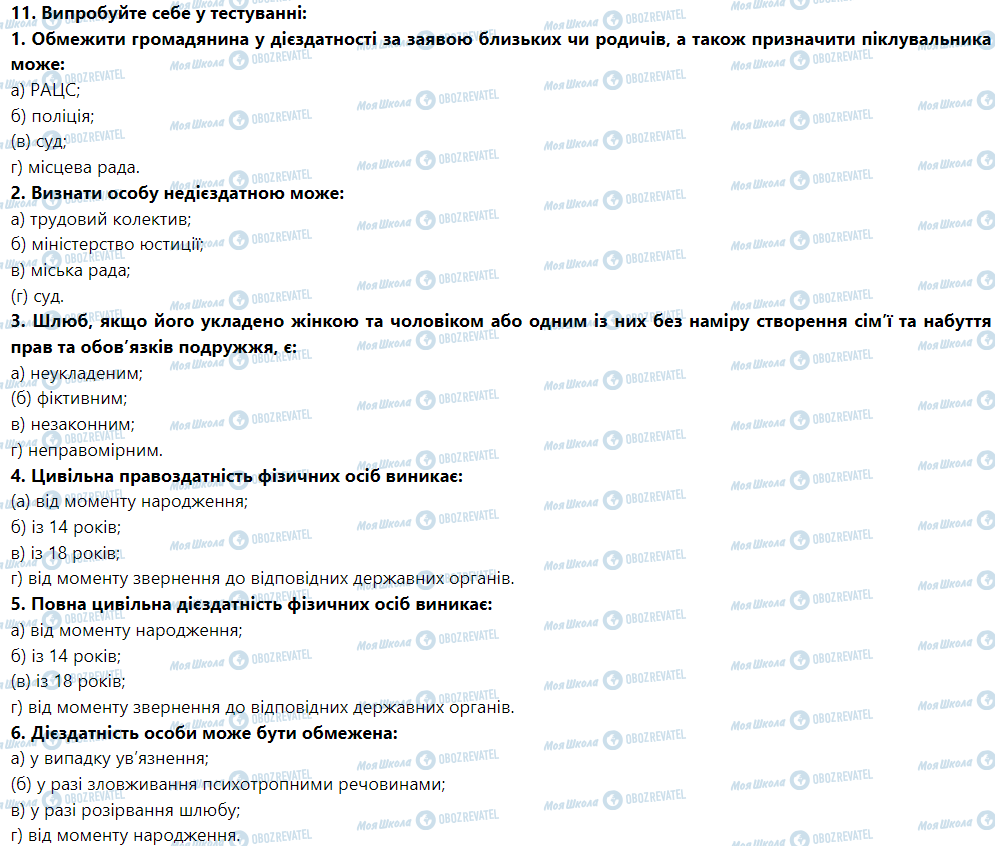 ГДЗ Правознавство 9 клас сторінка 11. Випробуйте себе у тестуванні