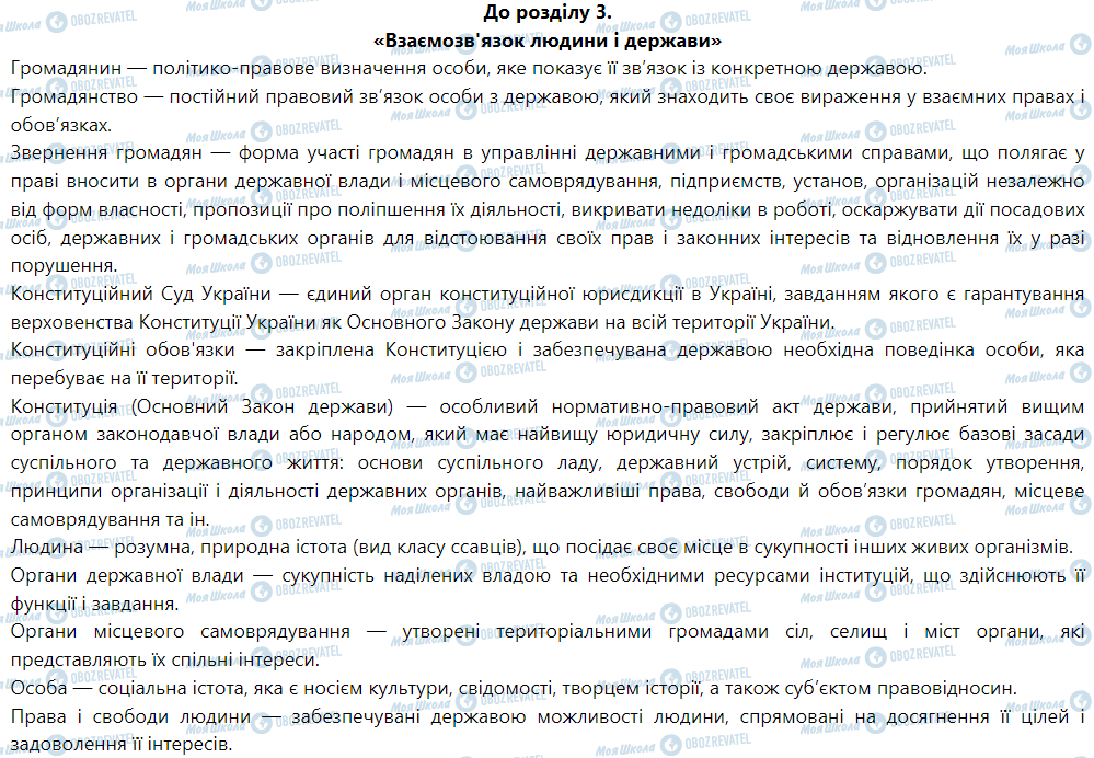 ГДЗ Правоведение 9 класс страница До розділу 3. «Взаємозв'язок людини і держави»