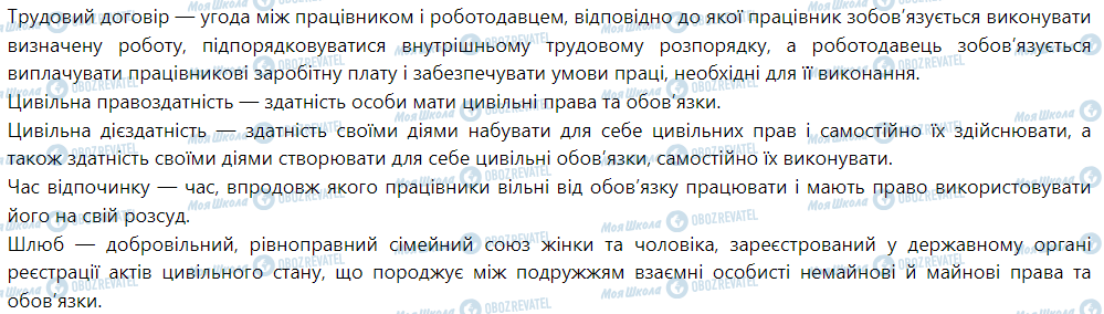 ГДЗ Правознавство 9 клас сторінка До розділу 4. «Неповнолітні як суб'єкти цивільних, сімейних, трудових, адміністративних і кримінальних правовідносин»