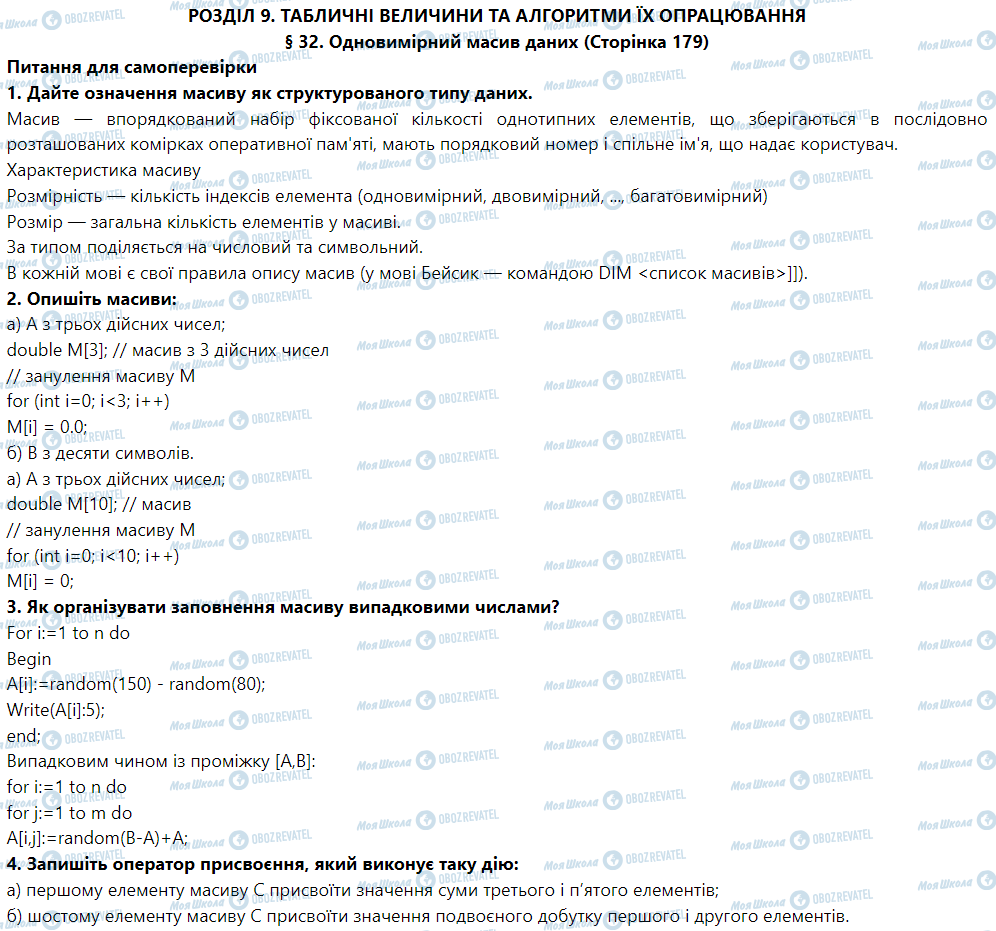 ГДЗ Информатика 9 класс страница § 32. Одновимірний масив даних