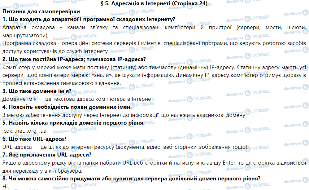 ГДЗ Інформатика 9 клас сторінка § 5. Адресація в Інтернеті