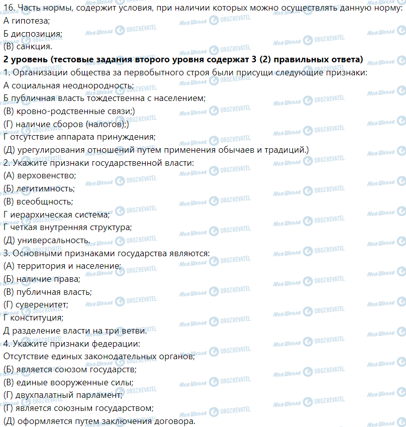 ГДЗ Правознавство 9 клас сторінка Ориентировочные задания на урок обобщения