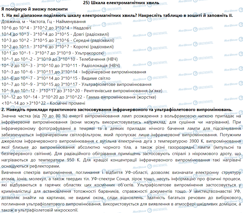ГДЗ Физика 9 класс страница § 28. Шкала електромагнітних хвиль