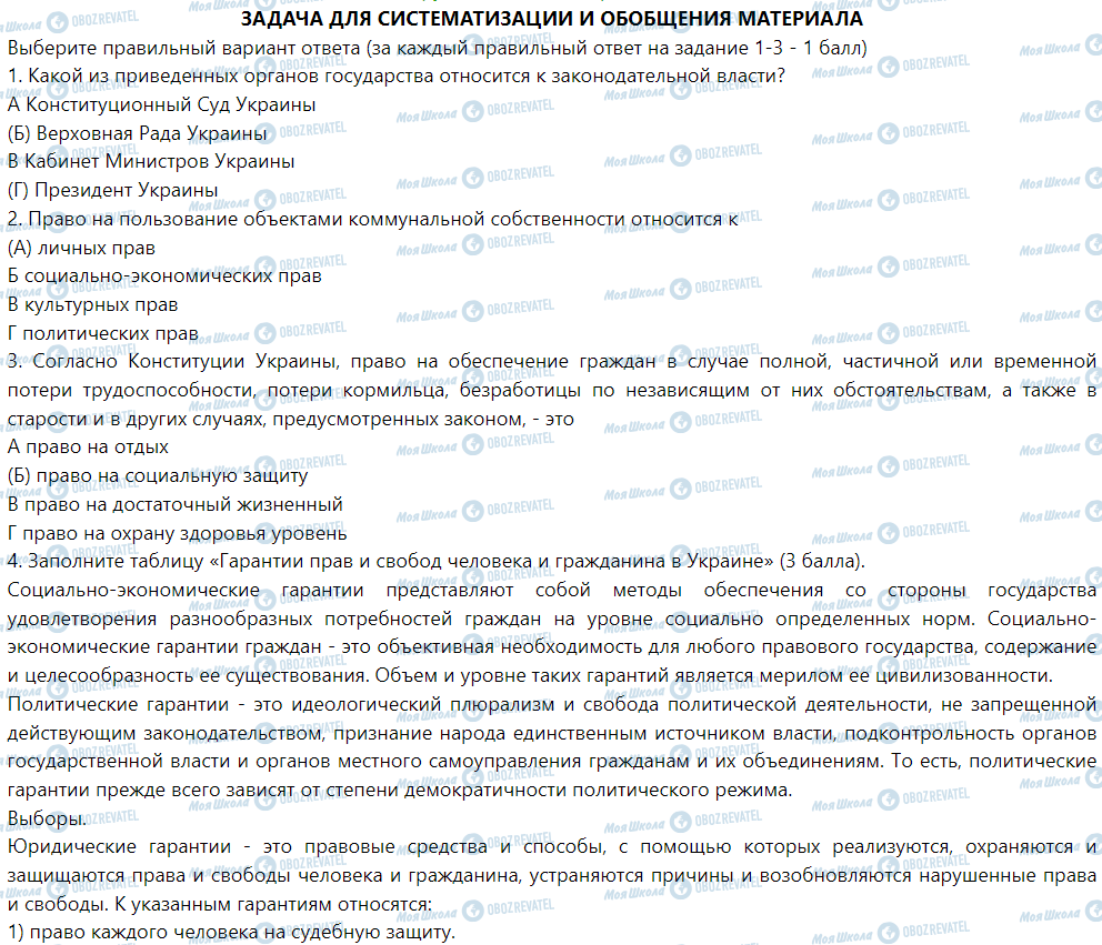 ГДЗ Правознавство 9 клас сторінка Задача для систематизации и обобщения материала