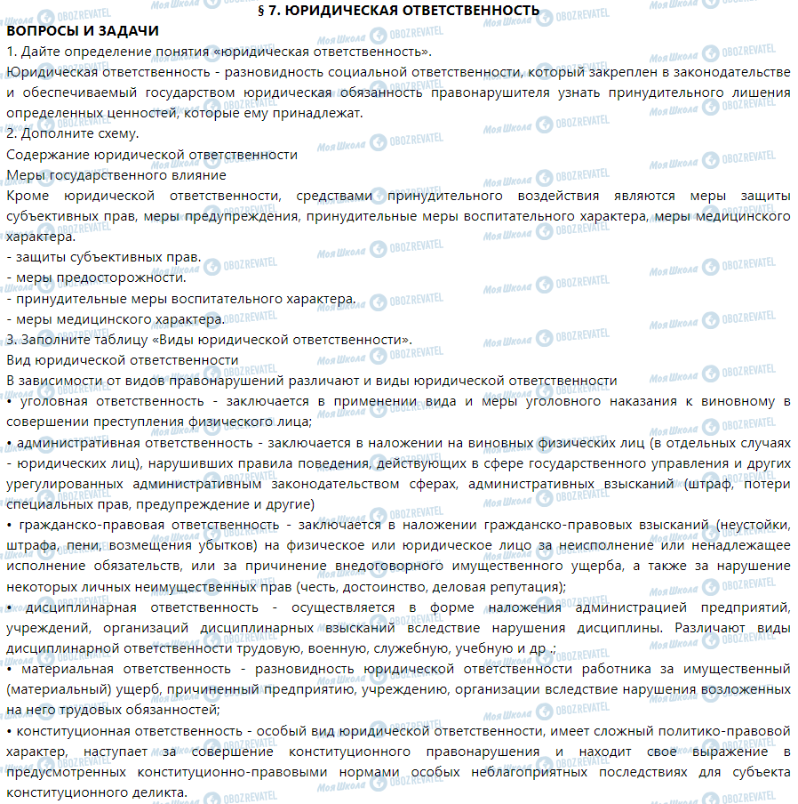 ГДЗ Правознавство 9 клас сторінка § 7. Юридическая ответственность