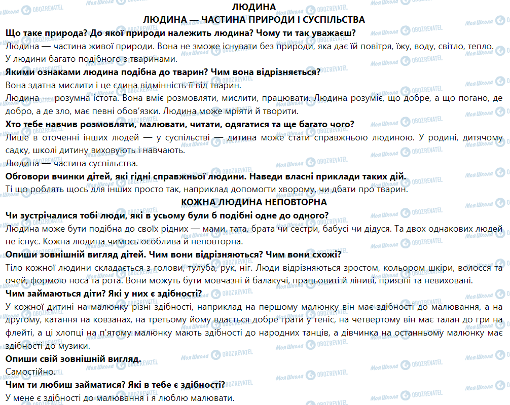 ГДЗ ЯДС (исследую мир) 1 класс страница Людина — частина природи і суспільства. Кожна людина неповторна