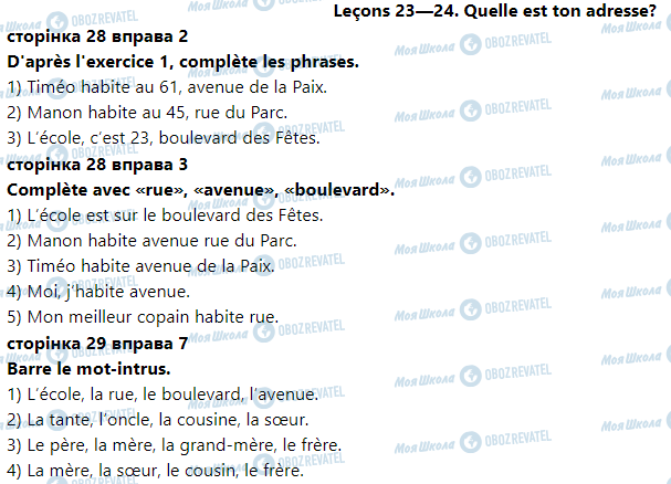 ГДЗ Французька мова 3 клас сторінка Leçons 23—24. Quelle est ton adresse ?