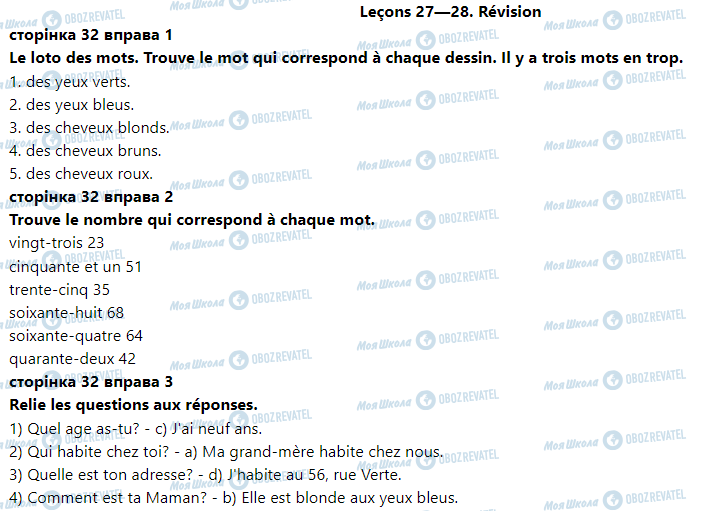 ГДЗ Французька мова 3 клас сторінка Leçons 27—28. Révision