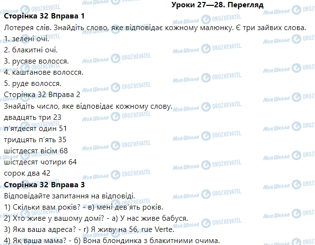 ГДЗ Французька мова 3 клас сторінка Leçons 27—28. Révision