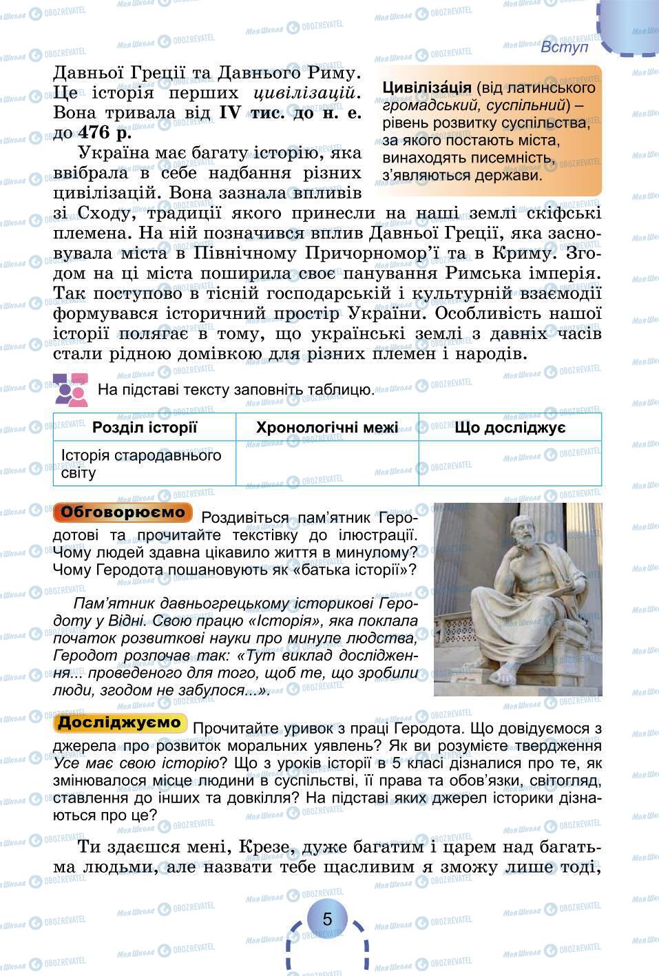 Підручники Всесвітня історія 6 клас сторінка 5