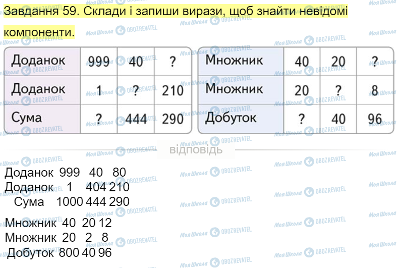 ГДЗ Математика 4 класс страница Завдання  59