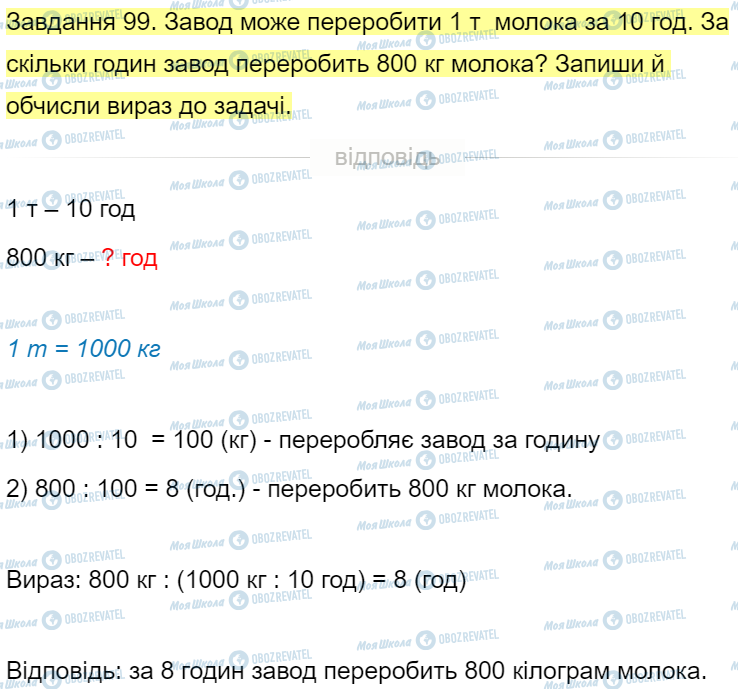 ГДЗ Математика 4 класс страница Завдання  99