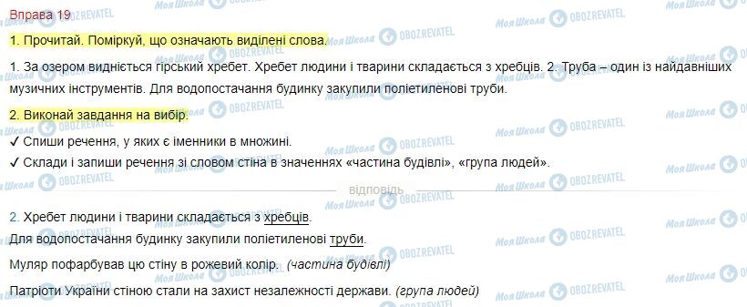 ГДЗ Українська мова 4 клас сторінка Вправа  19