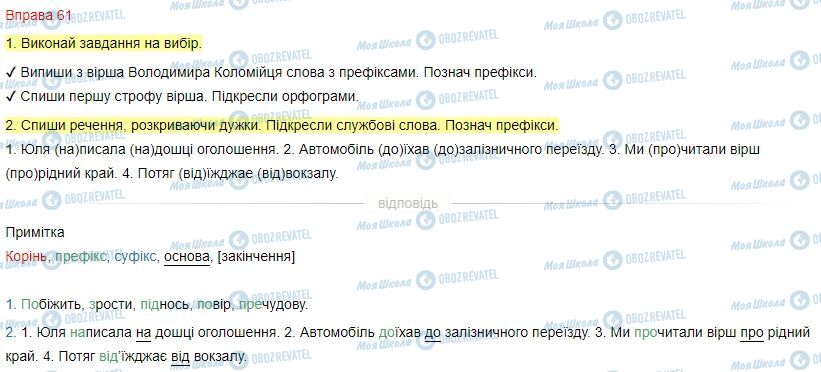 ГДЗ Українська мова 4 клас сторінка Вправа  61