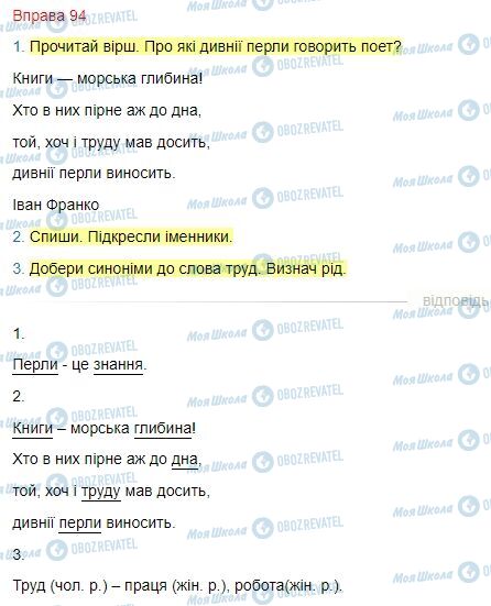 ГДЗ Українська мова 4 клас сторінка Вправа  94