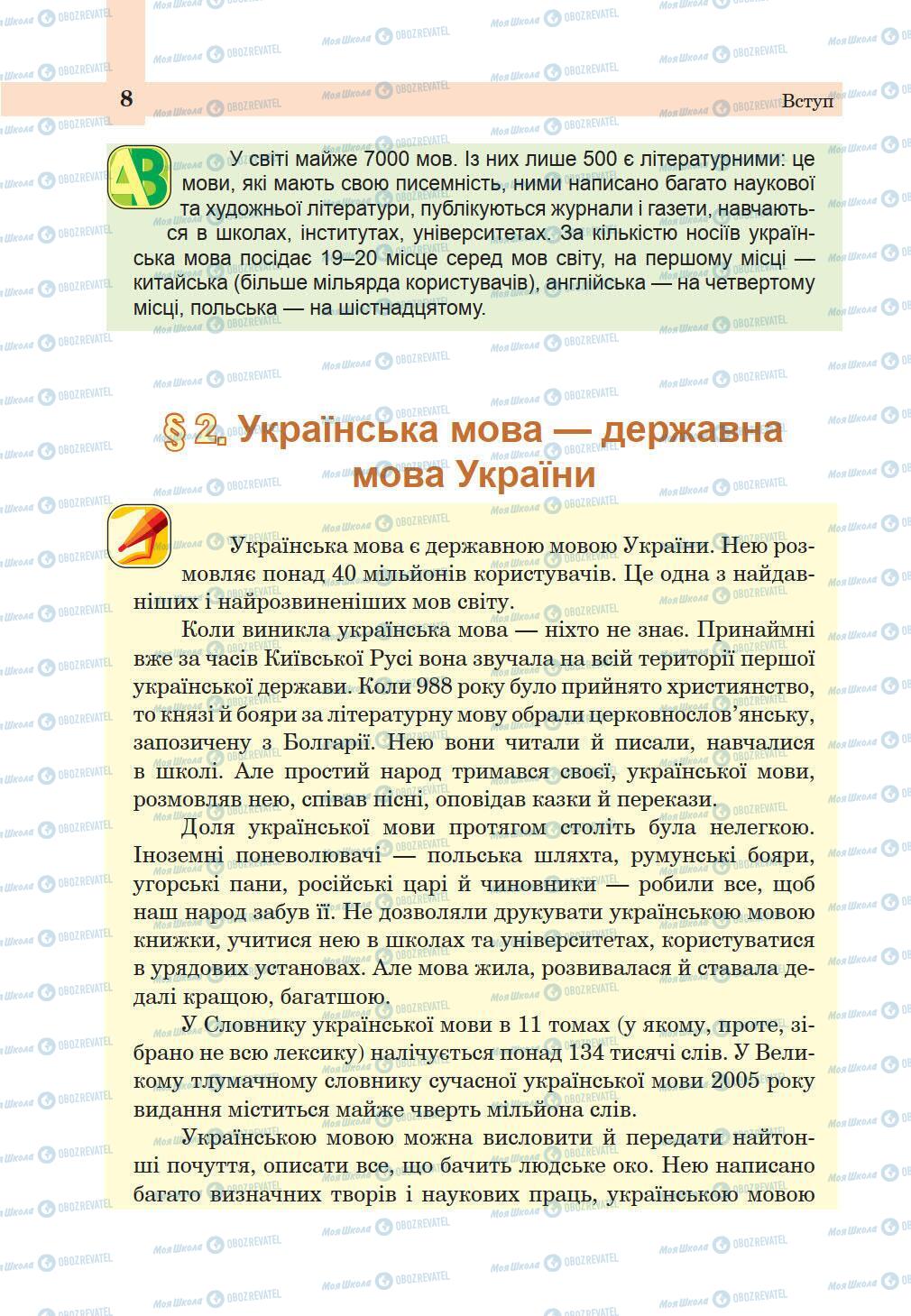 Підручники Українська мова 5 клас сторінка 8