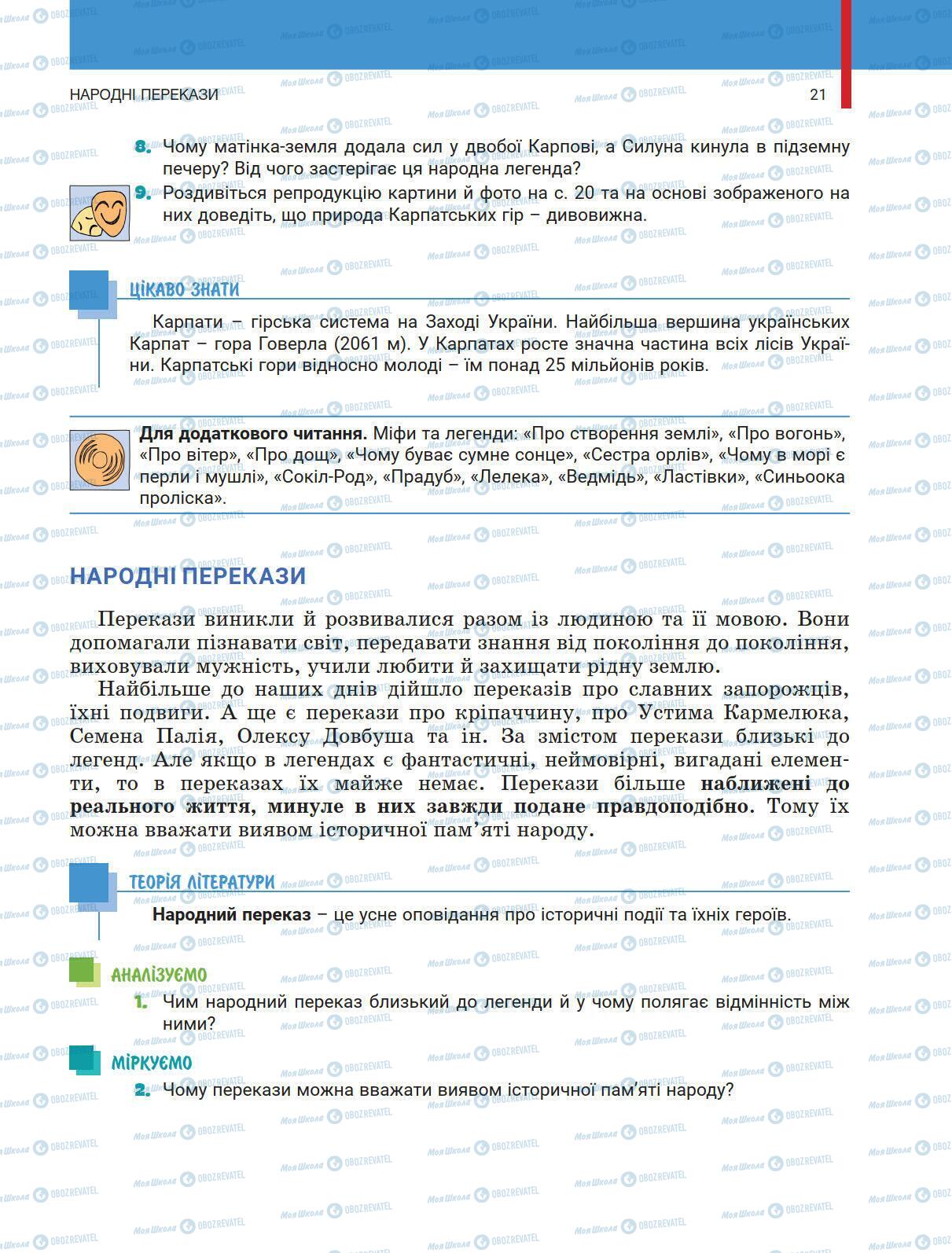 Підручники Українська література 5 клас сторінка 21