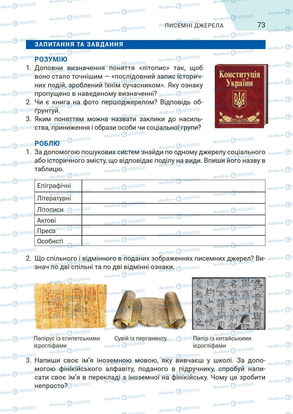 Підручники Історія України 5 клас сторінка 73