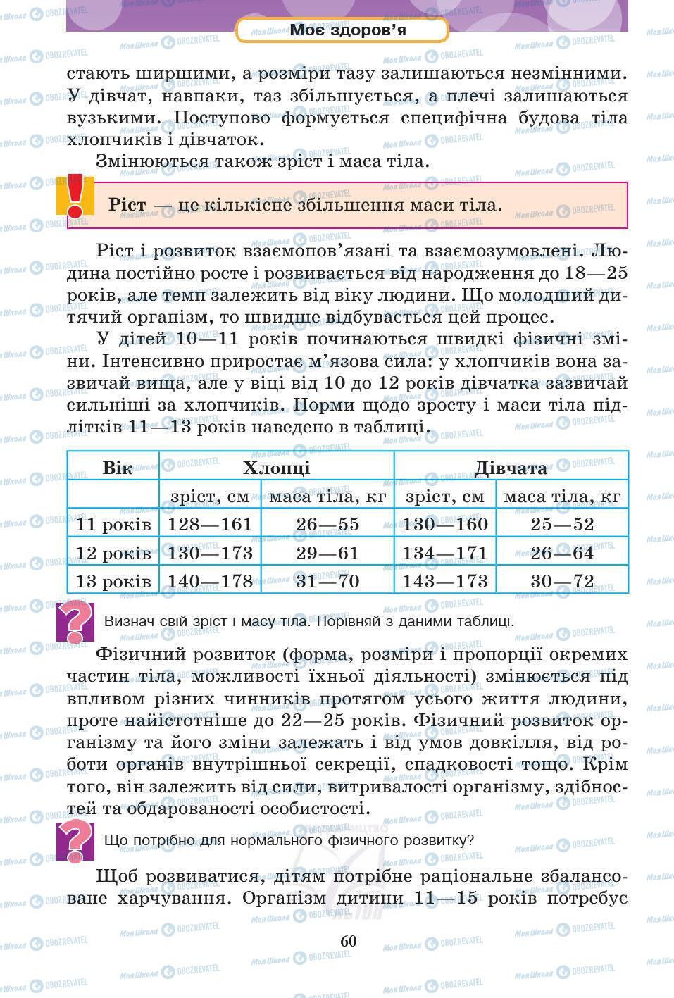 Підручники Основи здоров'я 5 клас сторінка 60