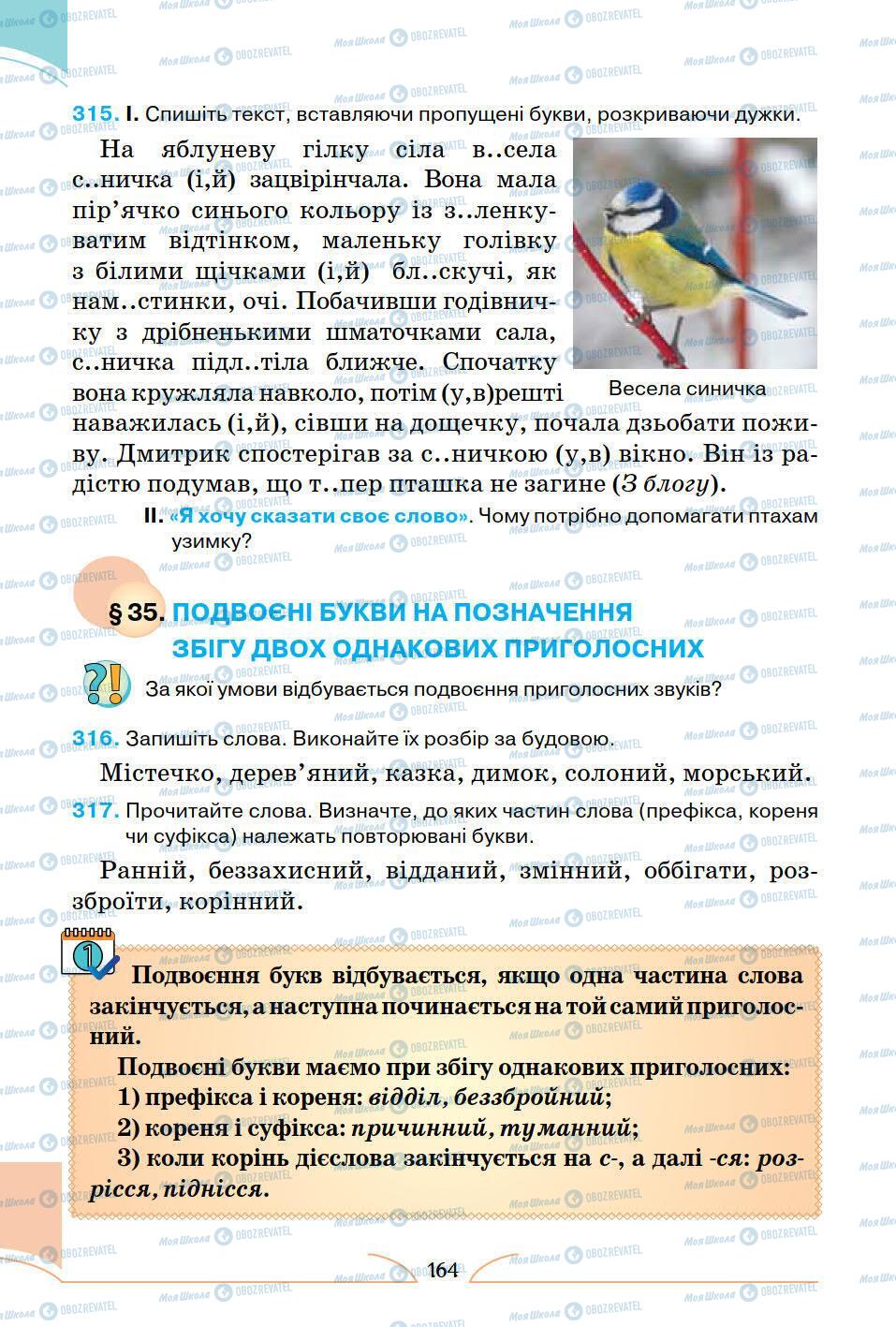 Підручники Українська мова 5 клас сторінка 164