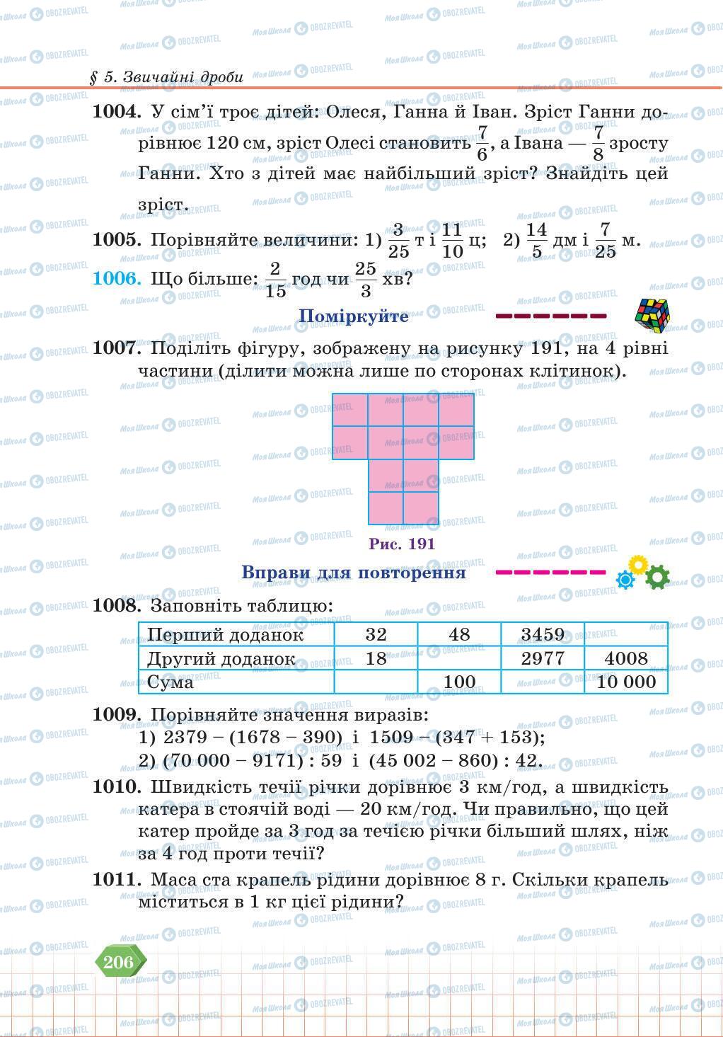 Підручники Математика 5 клас сторінка 206