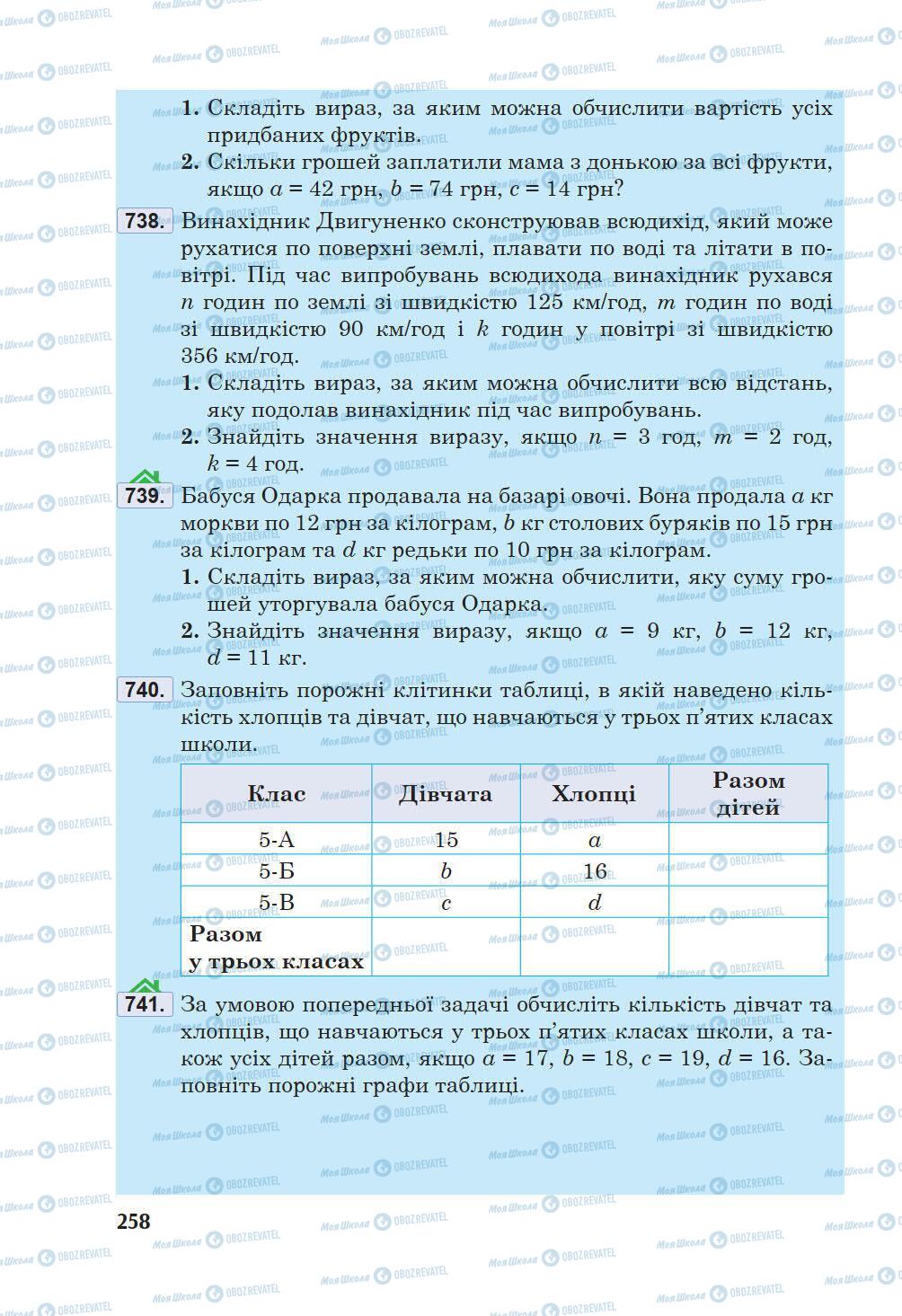 Підручники Математика 5 клас сторінка 258