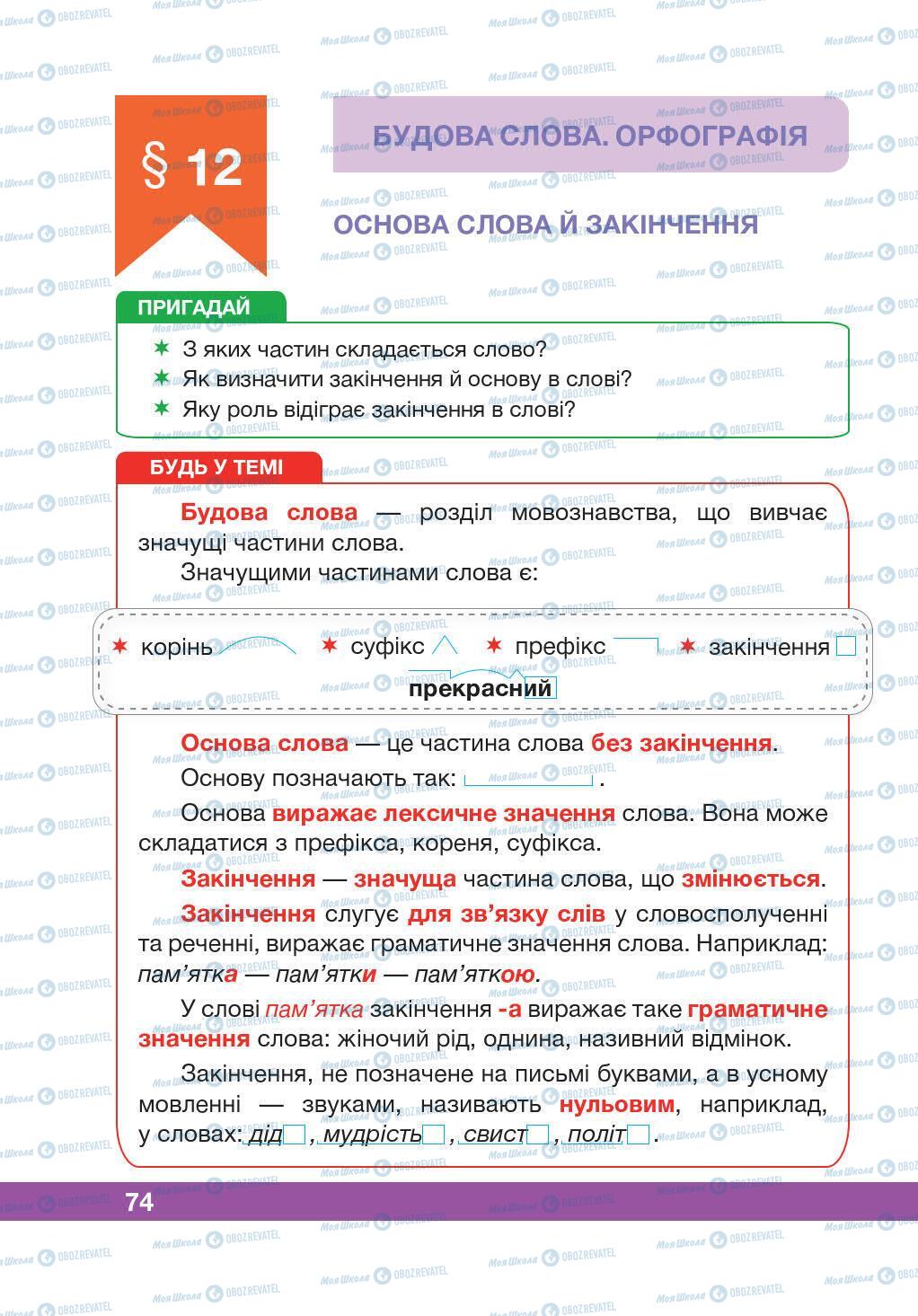 Підручники Українська мова 5 клас сторінка 74