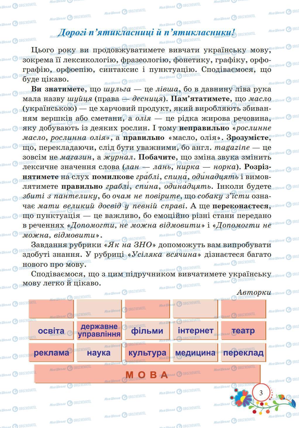 Підручники Українська мова 5 клас сторінка 3