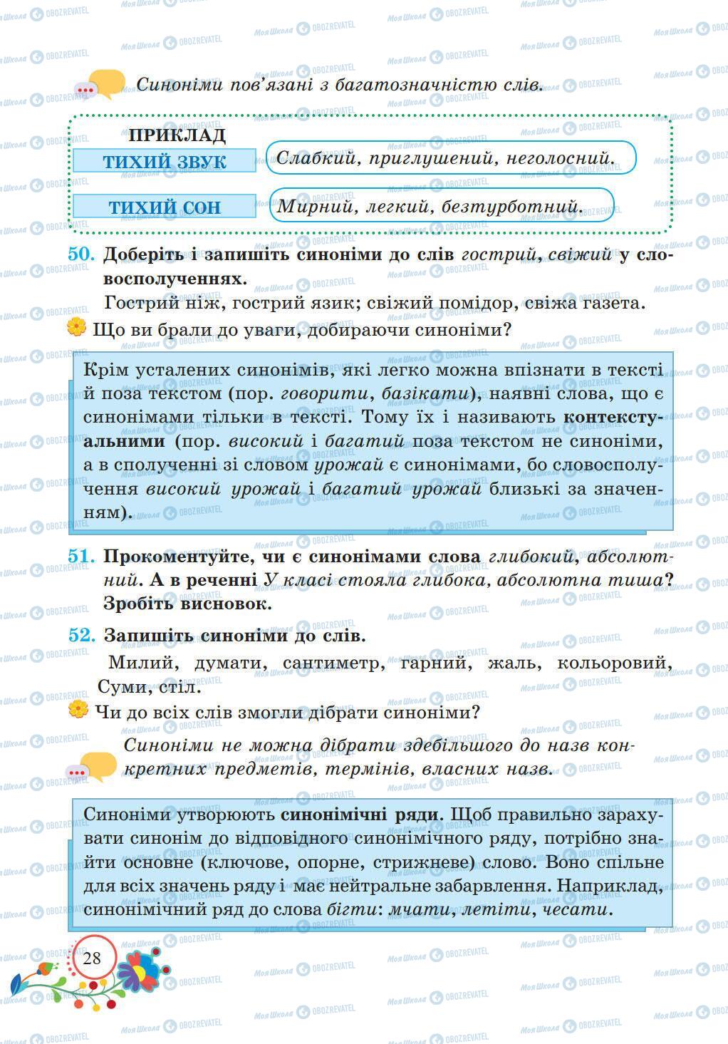 Підручники Українська мова 5 клас сторінка 28