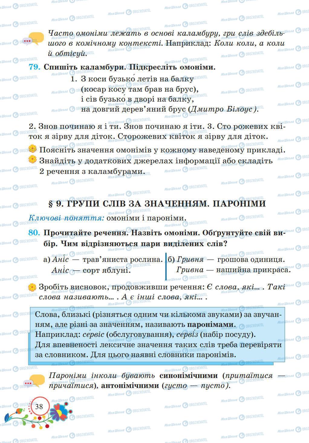 Підручники Українська мова 5 клас сторінка 38