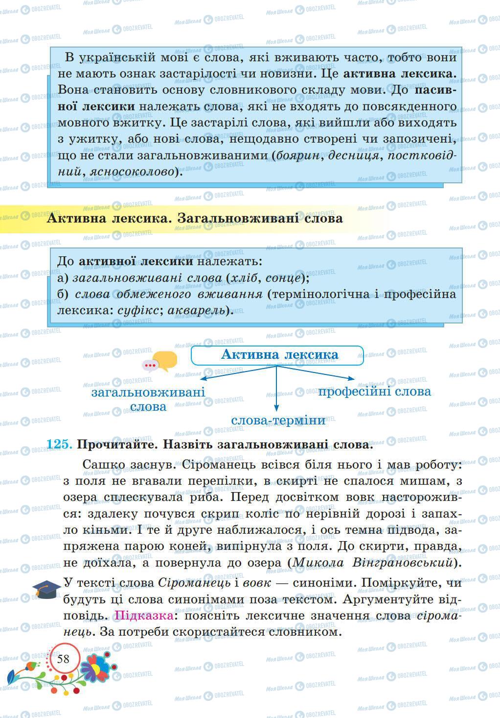 Підручники Українська мова 5 клас сторінка 58