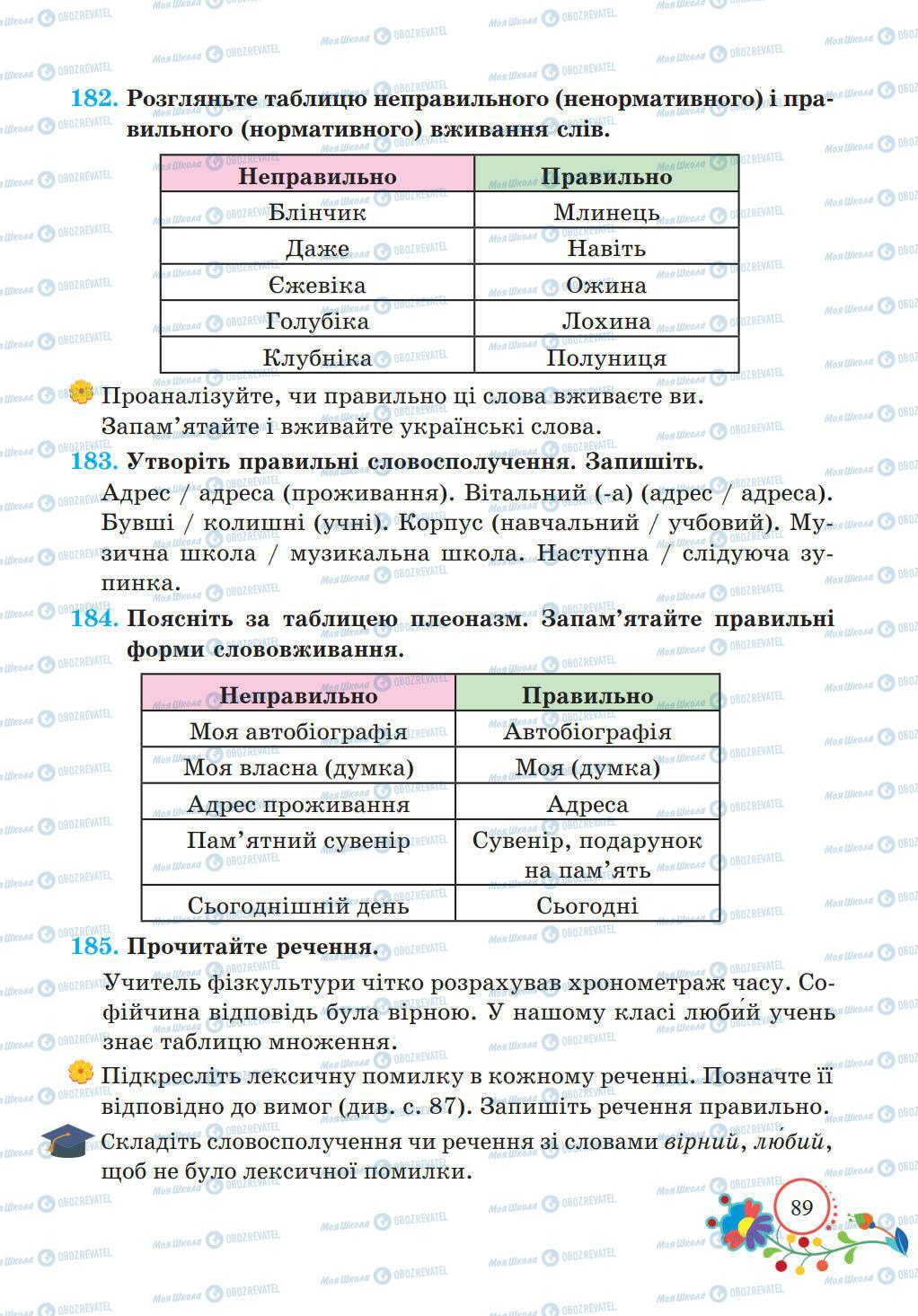 Учебники Укр мова 5 класс страница 89