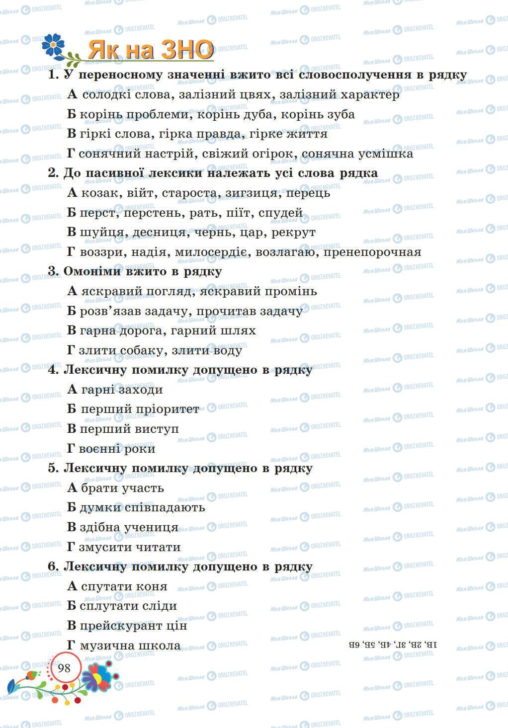 Підручники Українська мова 5 клас сторінка 98