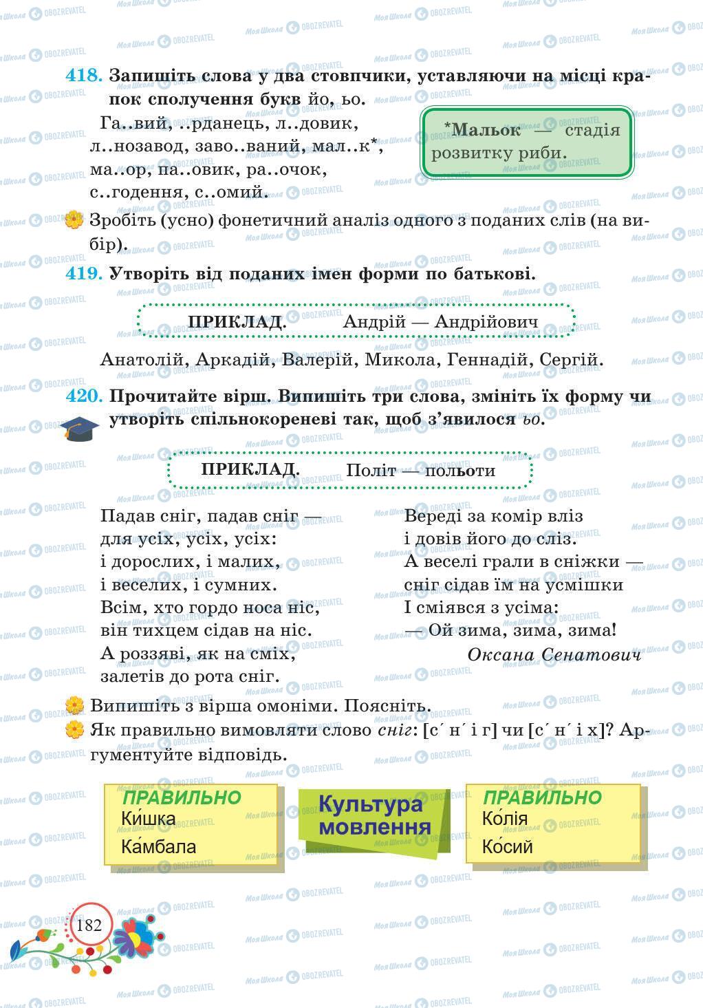 Підручники Українська мова 5 клас сторінка 182