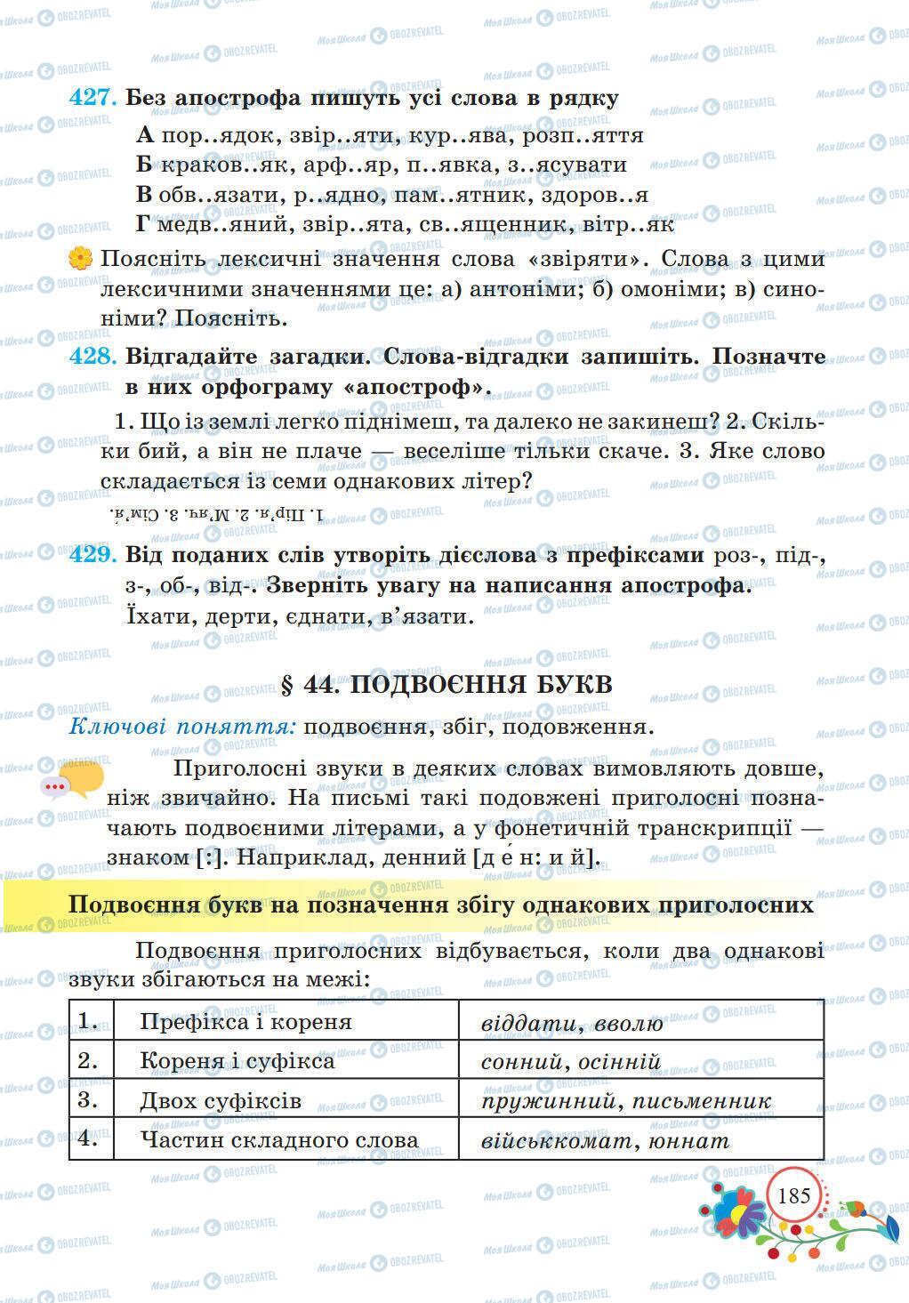 Підручники Українська мова 5 клас сторінка 185