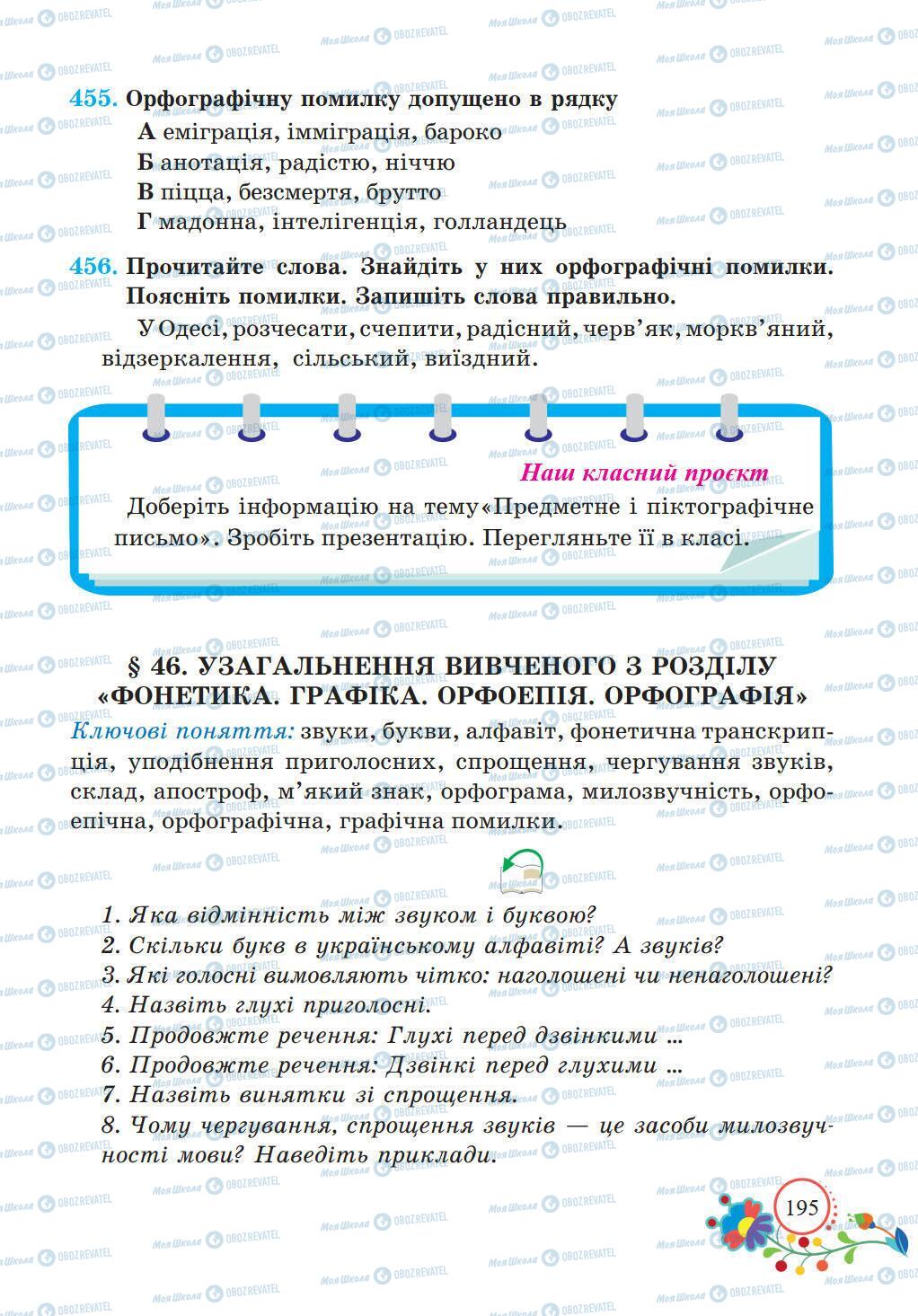 Учебники Укр мова 5 класс страница 195