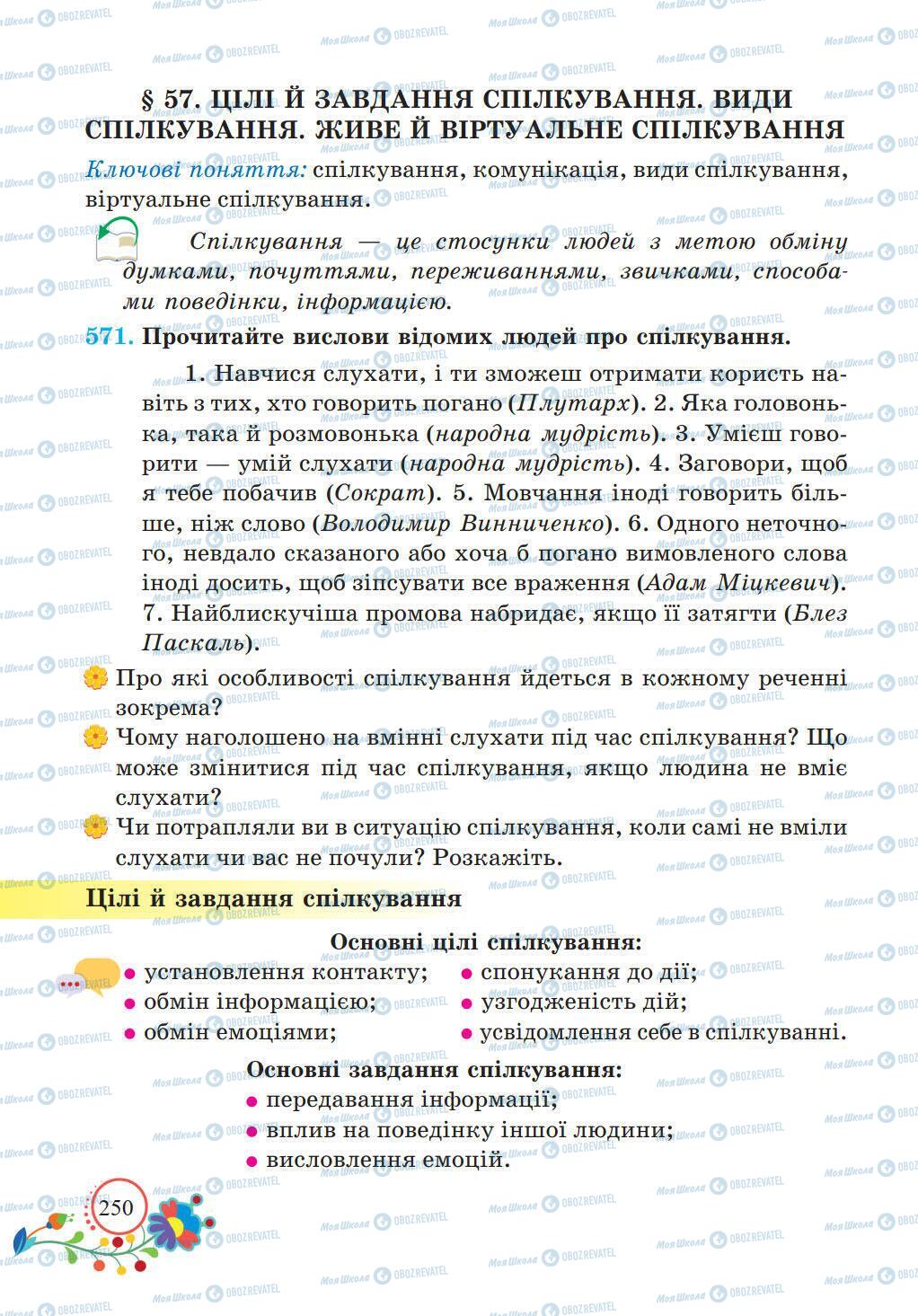 Підручники Українська мова 5 клас сторінка 250