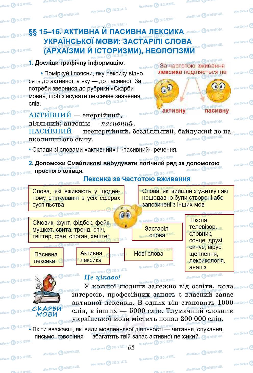 Підручники Українська мова 5 клас сторінка 52