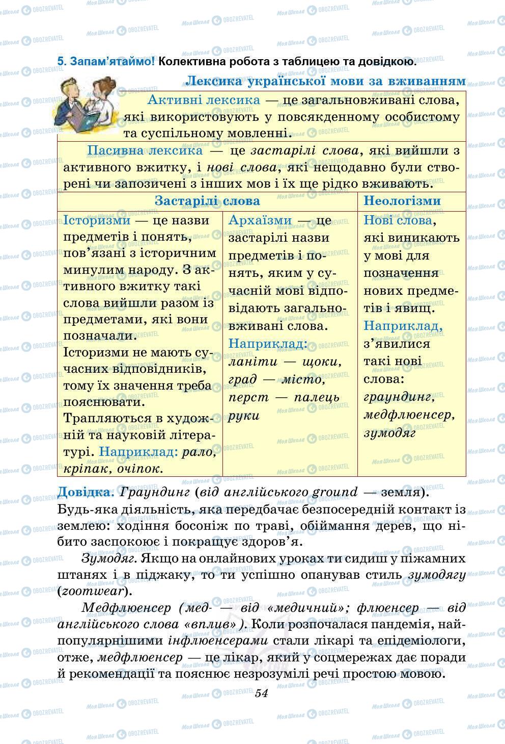 Підручники Українська мова 5 клас сторінка 54