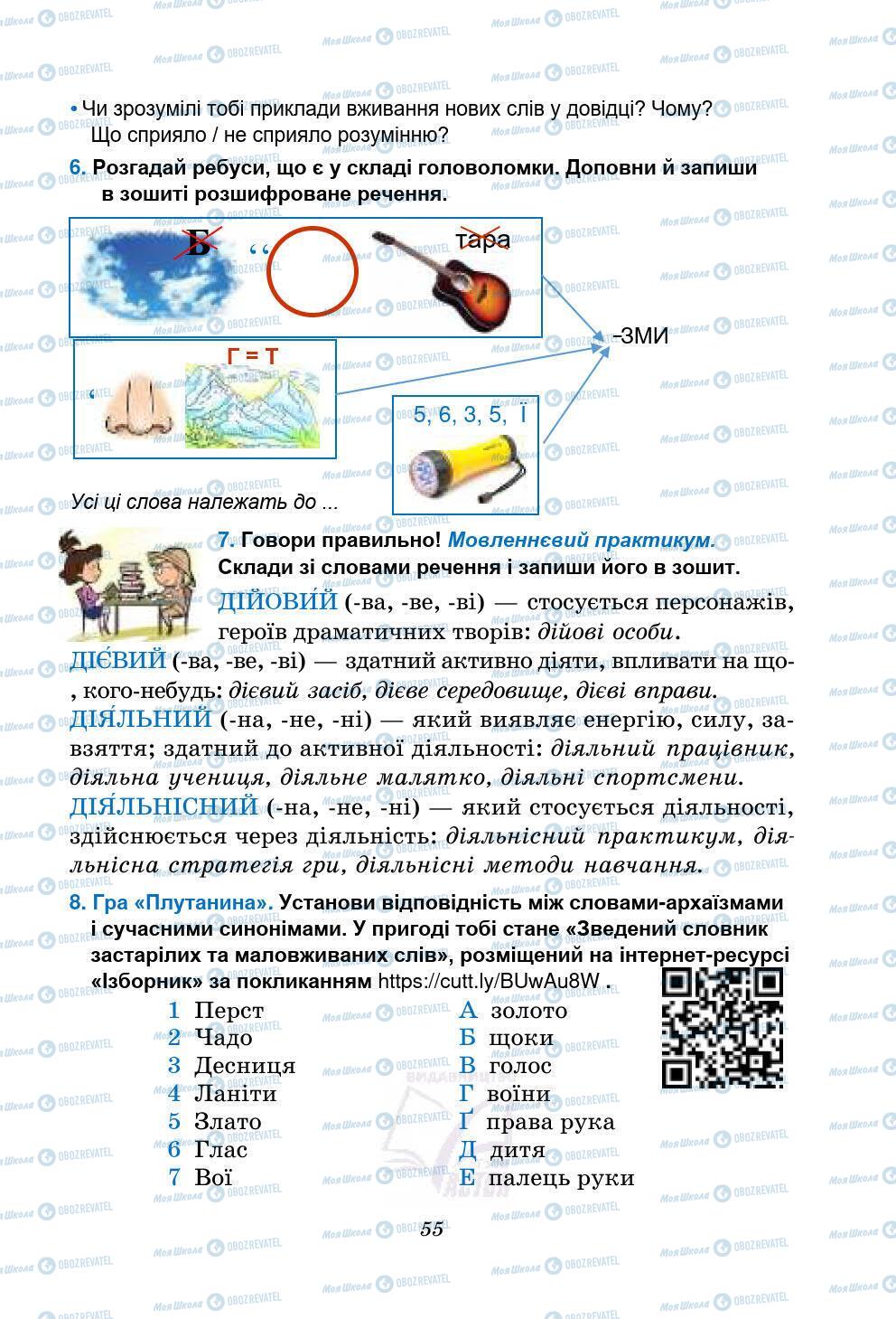 Підручники Українська мова 5 клас сторінка 55