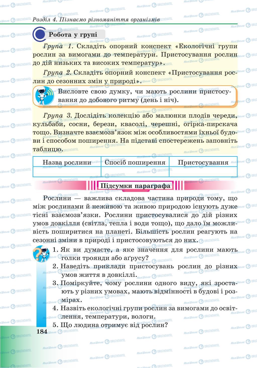 Підручники Природознавство 5 клас сторінка 184