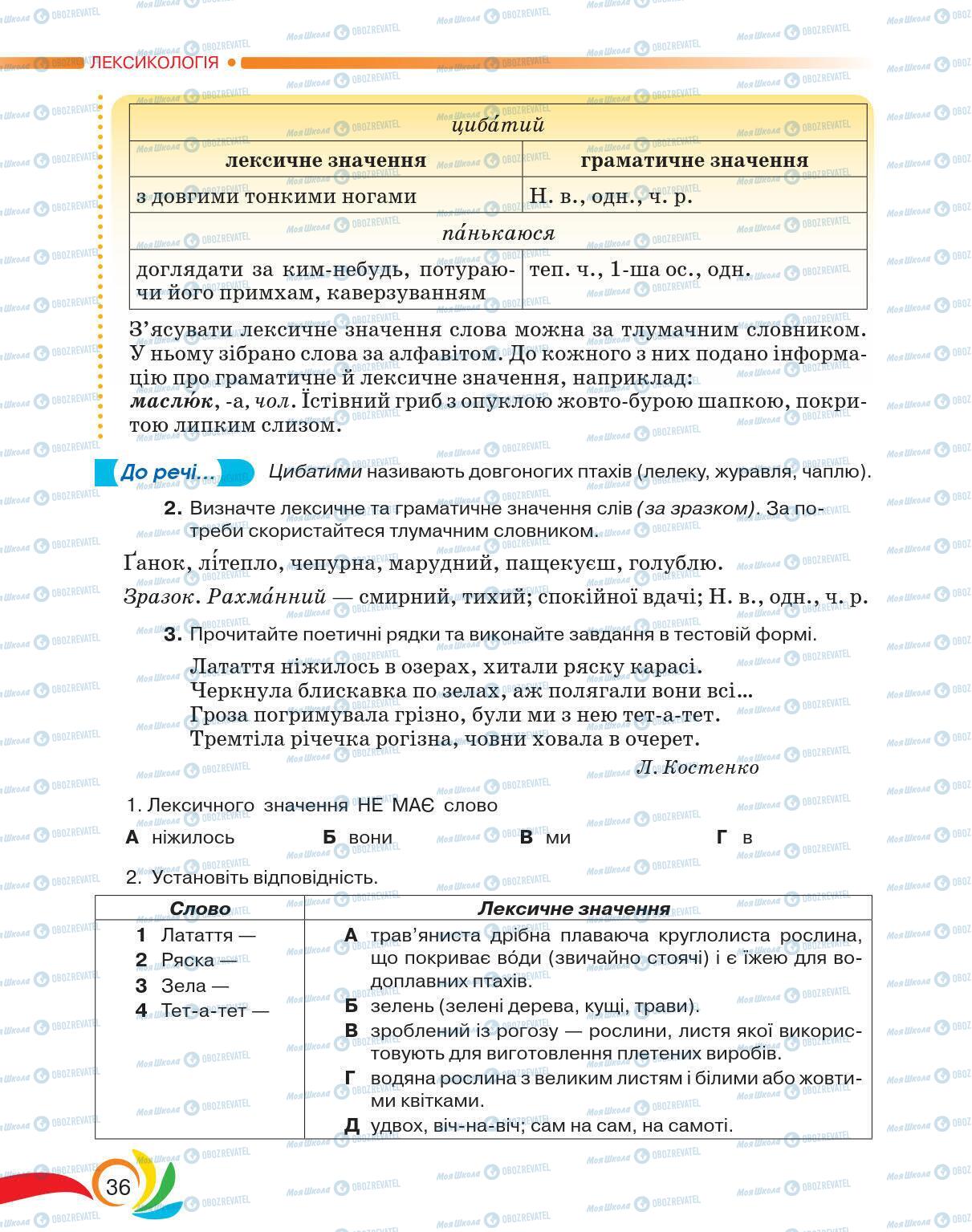 Учебники Укр мова 5 класс страница 36