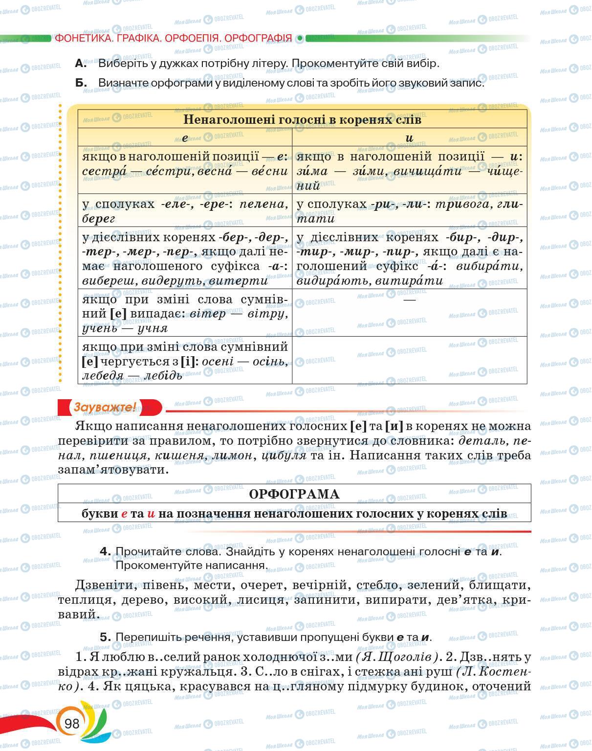 Підручники Українська мова 5 клас сторінка 98