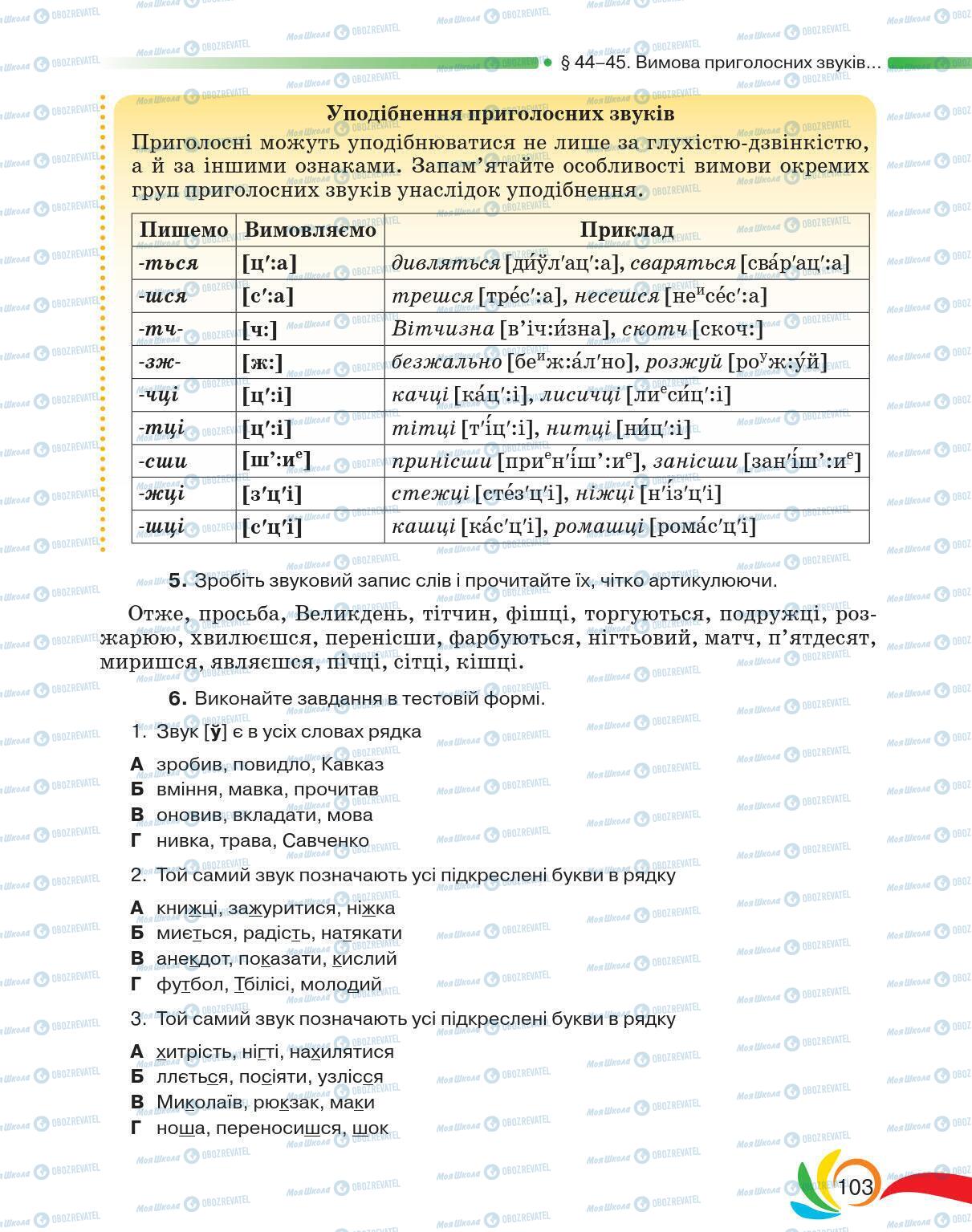 Учебники Укр мова 5 класс страница 103