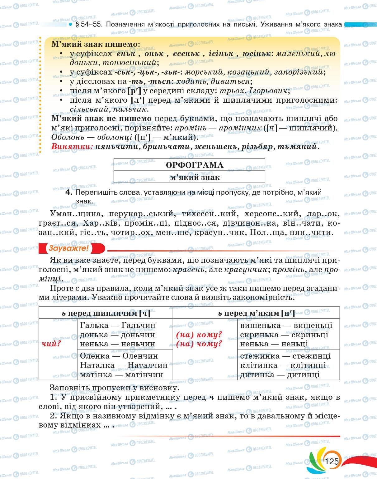 Підручники Українська мова 5 клас сторінка 125